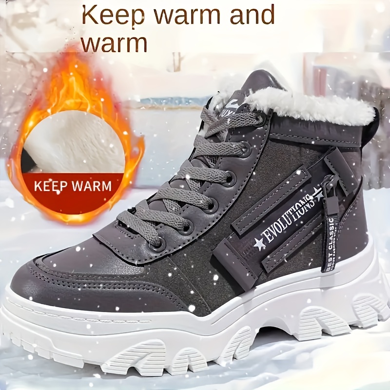 womens thermal lined casual sneakers lace up soft sole platform plush warm shoes non slip snow high top shoes details 1