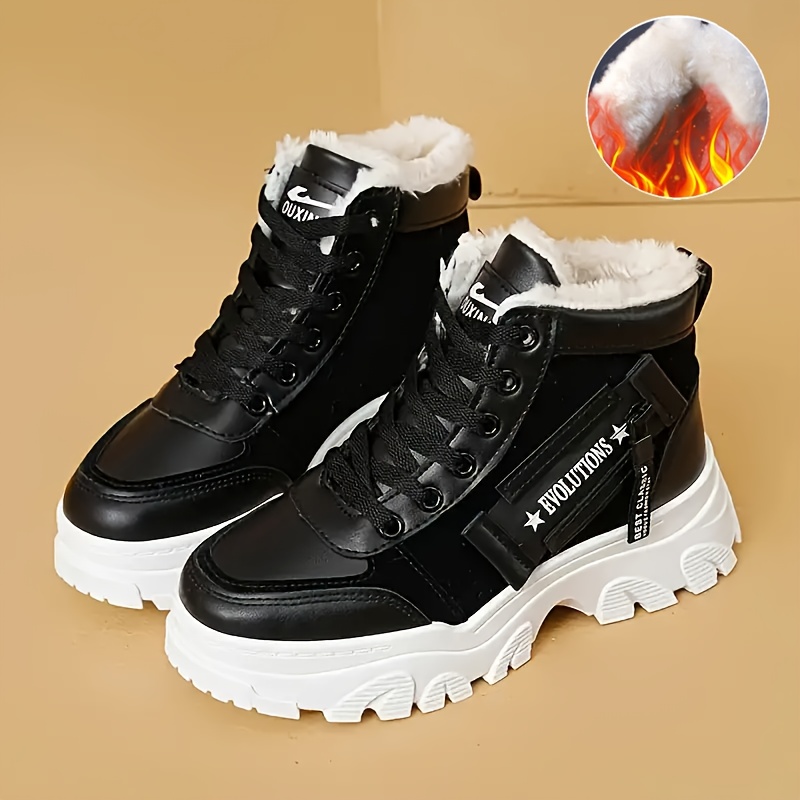 womens thermal lined casual sneakers lace up soft sole platform plush warm shoes non slip snow high top shoes details 4