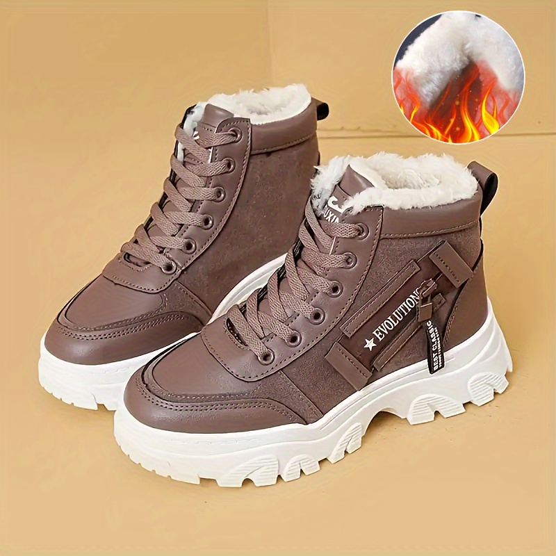 womens thermal lined casual sneakers lace up soft sole platform plush warm shoes non slip snow high top shoes details 6