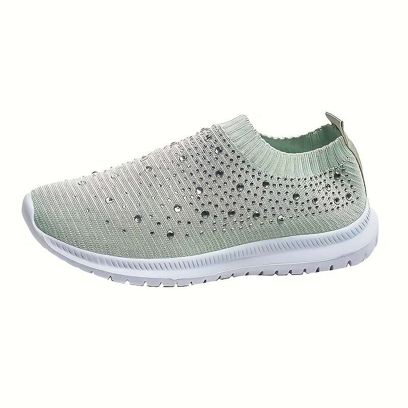 womens rhinestone decor sock sneakers comfort knitted slip on low top trainers casual gym walking shoes details 2