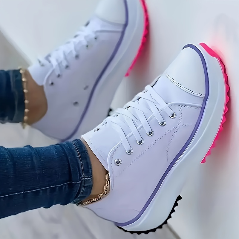 womens simple platform sneakers casual lace up outdoor shoes comfortable low top shoes details 1