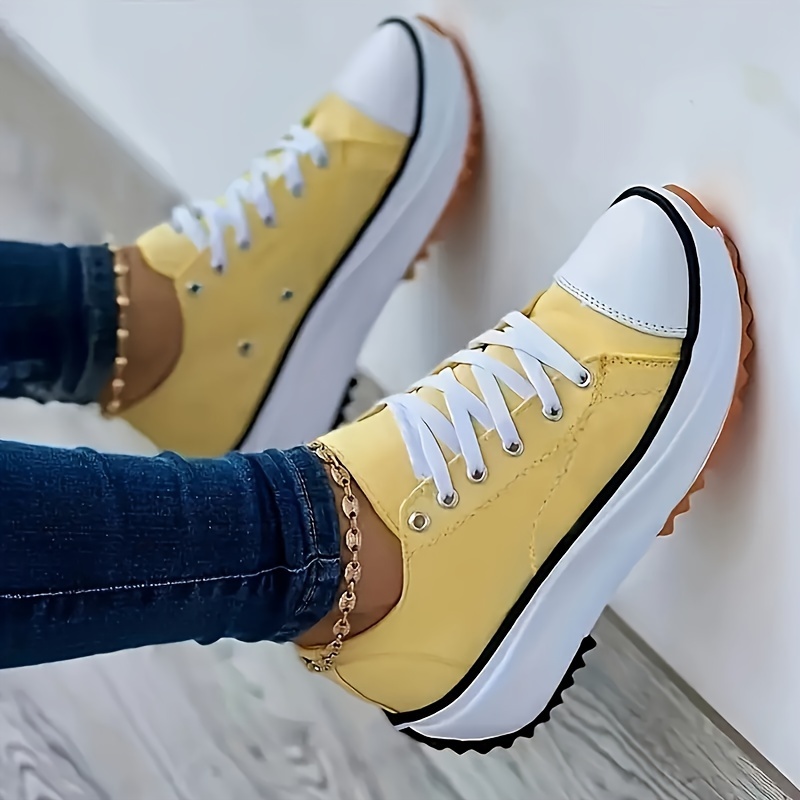 womens simple platform sneakers casual lace up outdoor shoes comfortable low top shoes details 3