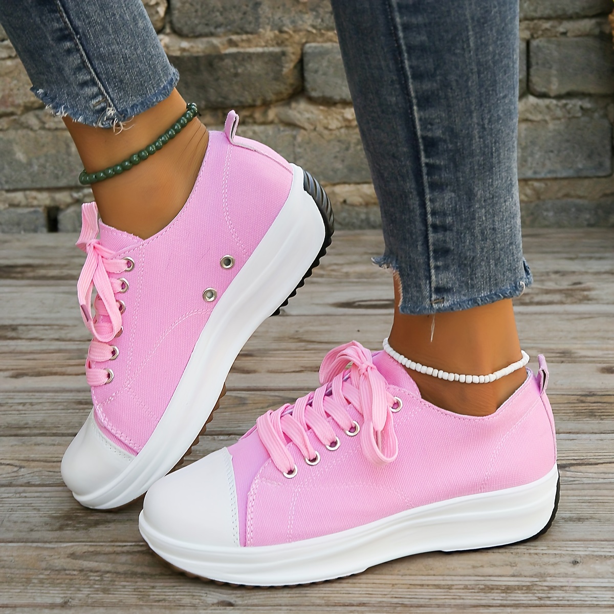 womens simple platform sneakers casual lace up outdoor shoes comfortable low top shoes details 4