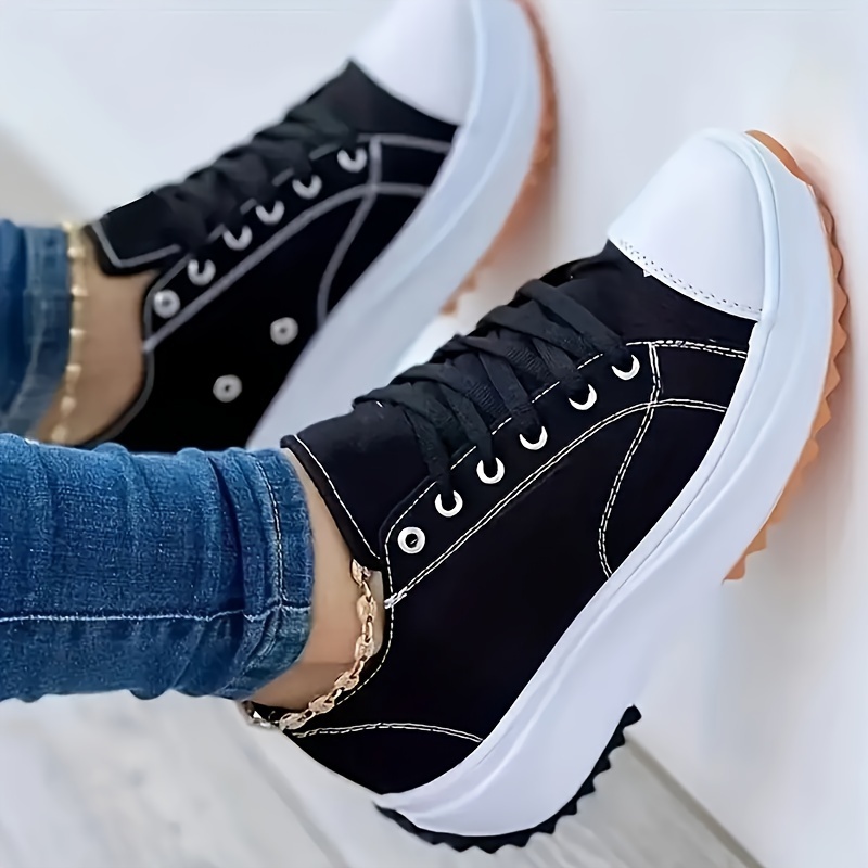 womens simple platform sneakers casual lace up outdoor shoes comfortable low top shoes details 6