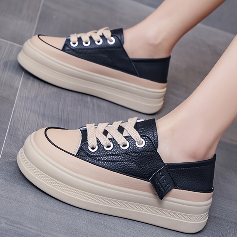 womens platform skate shoes minimalist low top lace up sneakers casual all match trainers details 4