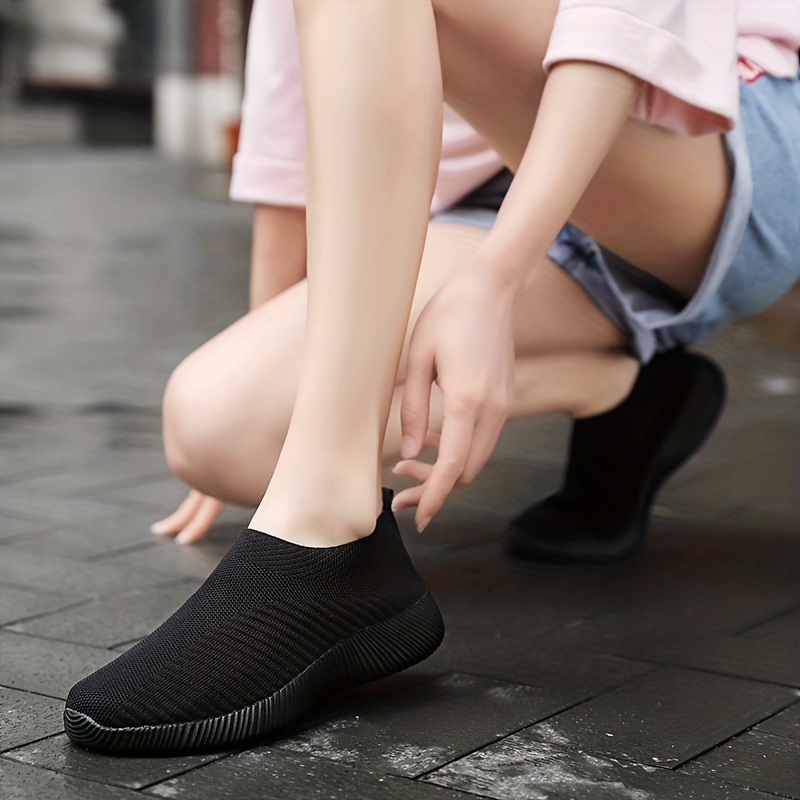 womens casual sock shoes breathable solid color low top slip on sports shoes casual walking sneakers details 3