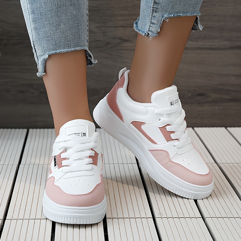 womens colorblock sneakers casual lace up plush lined shoes lightweight faux leather shoes details 2