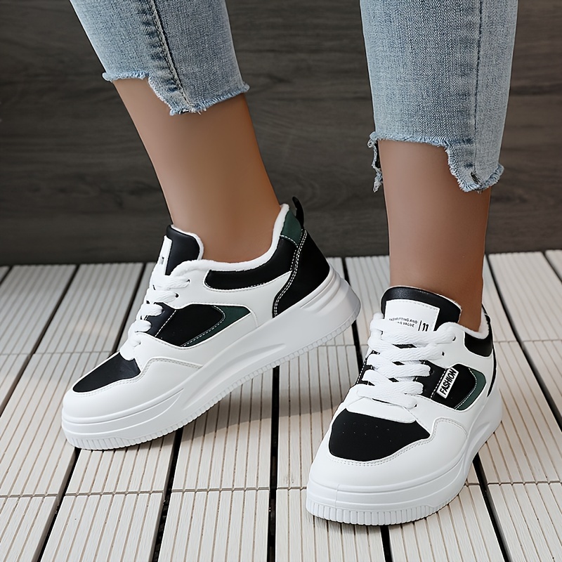 womens colorblock sneakers casual lace up plush lined shoes lightweight faux leather shoes details 3