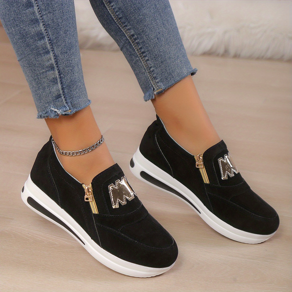 womens casual platform slip on sneakers side zipper low top running shoes casual walking sports shoes details 1