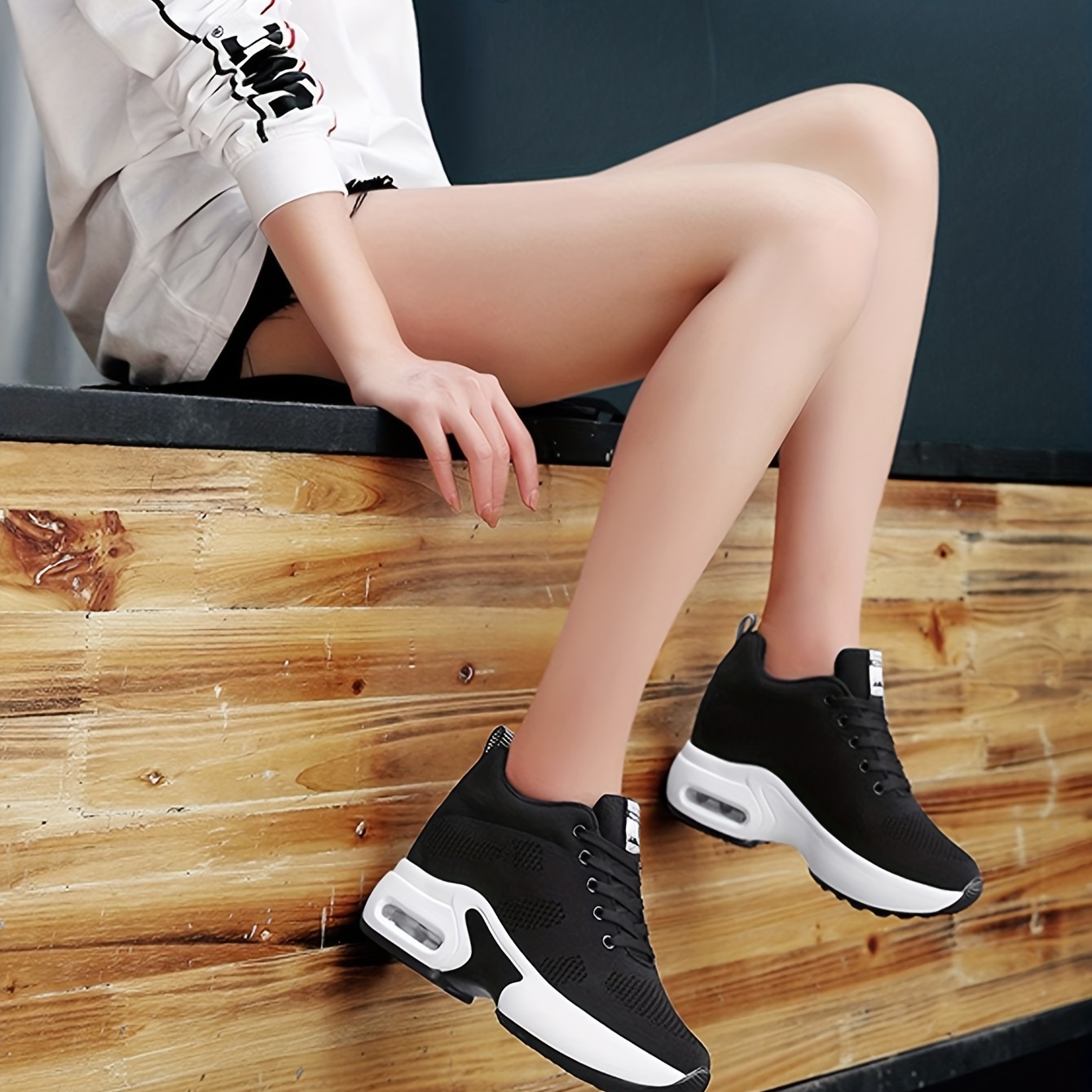 womens breathable mesh platform sneakers casual lace up outdoor shoes womens air cushion shoes details 4