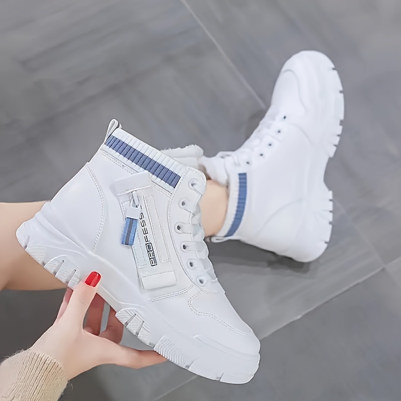 womens solid color winter boots lace up soft sole platform thermal lined shoes high top winter plush warm shoes details 1