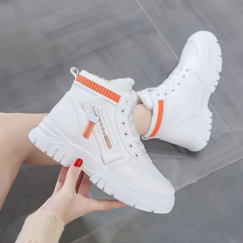 womens solid color winter boots lace up soft sole platform thermal lined shoes high top winter plush warm shoes details 2