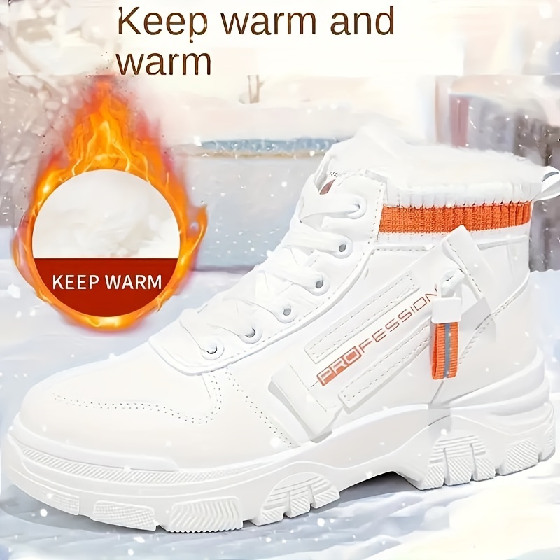 womens solid color winter boots lace up soft sole platform thermal lined shoes high top winter plush warm shoes details 4