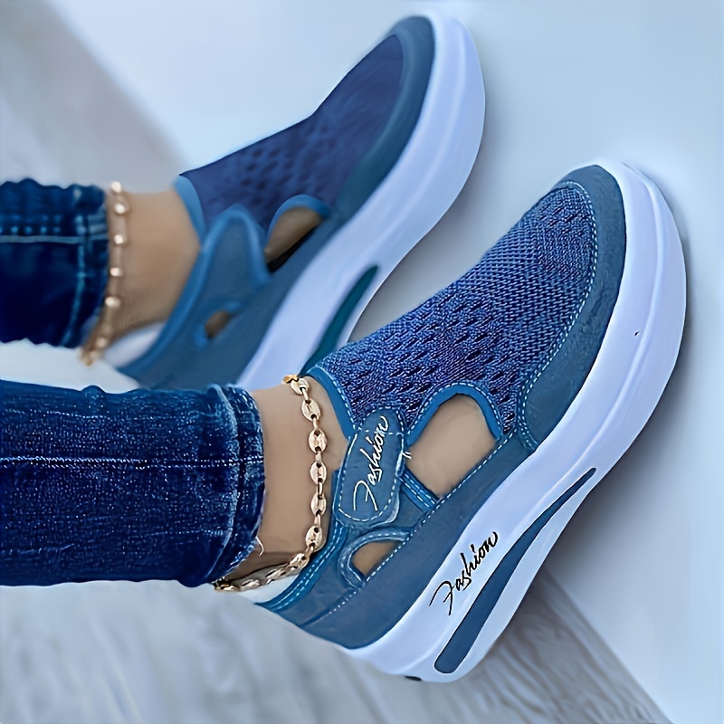 womens breathable knit mesh sneakers casual solid color low top platform shoes summer lightweight shoes details 0