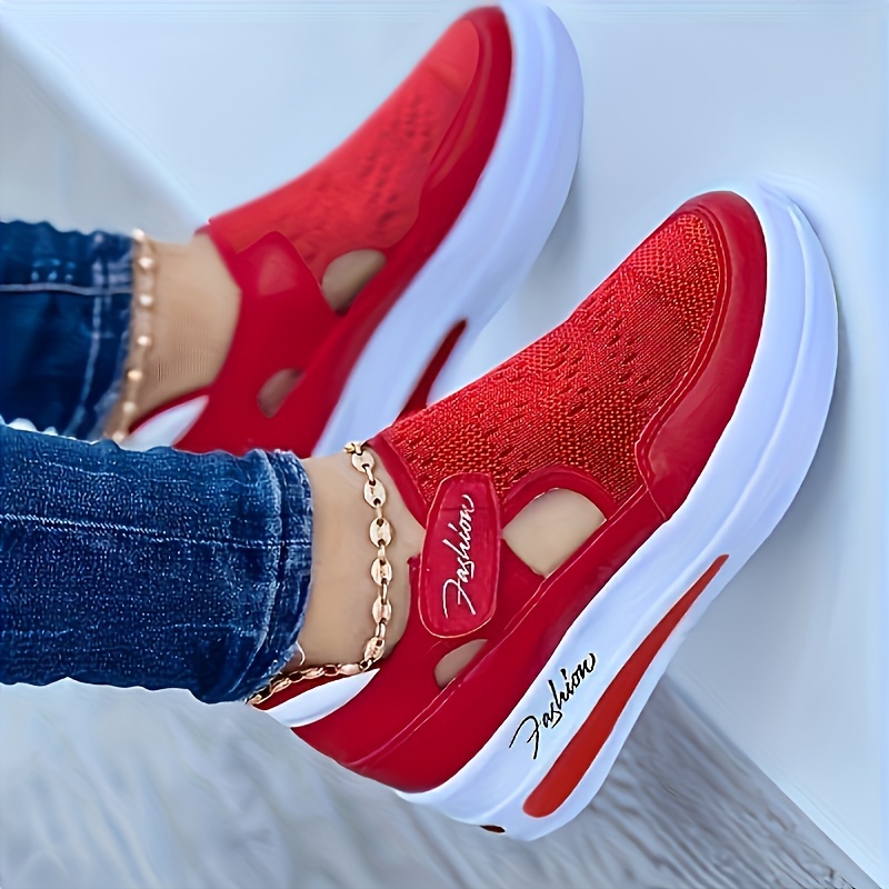 womens breathable knit mesh sneakers casual solid color low top platform shoes summer lightweight shoes details 3