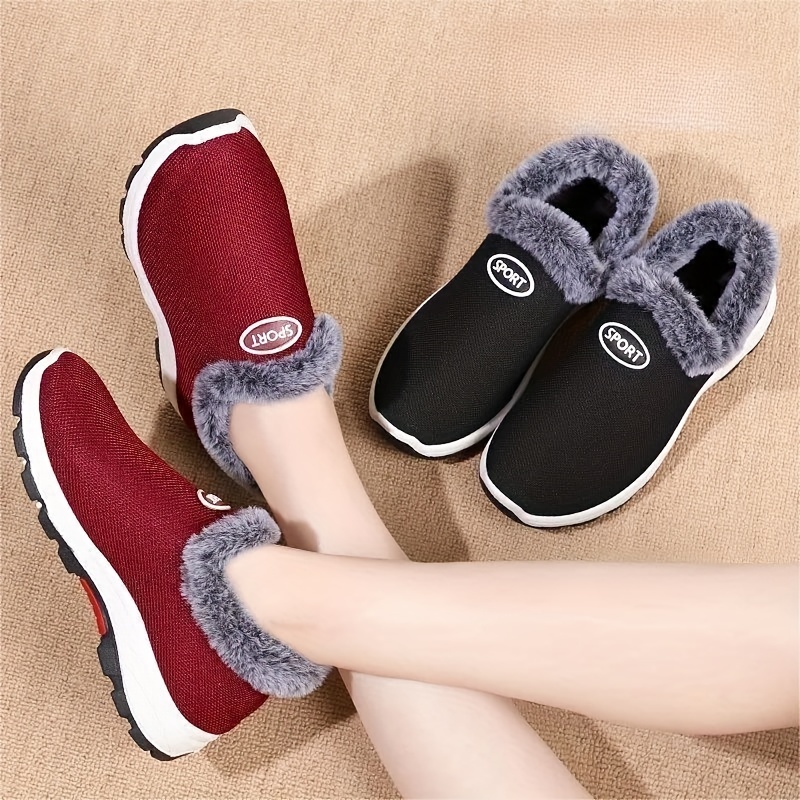 womens breathable knit platform sneakers casual slip on fur lined shoes lightweight low top sport shoes details 0