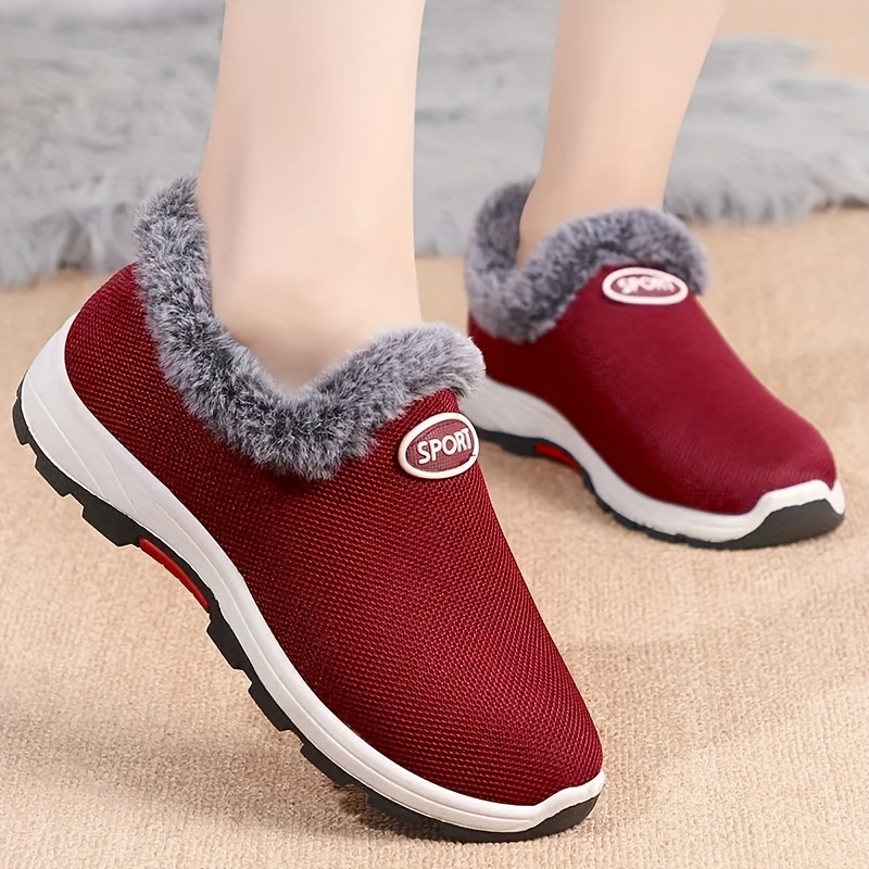 womens breathable knit platform sneakers casual slip on fur lined shoes lightweight low top sport shoes details 1