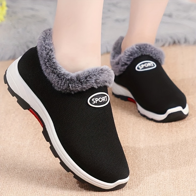 womens breathable knit platform sneakers casual slip on fur lined shoes lightweight low top sport shoes details 2