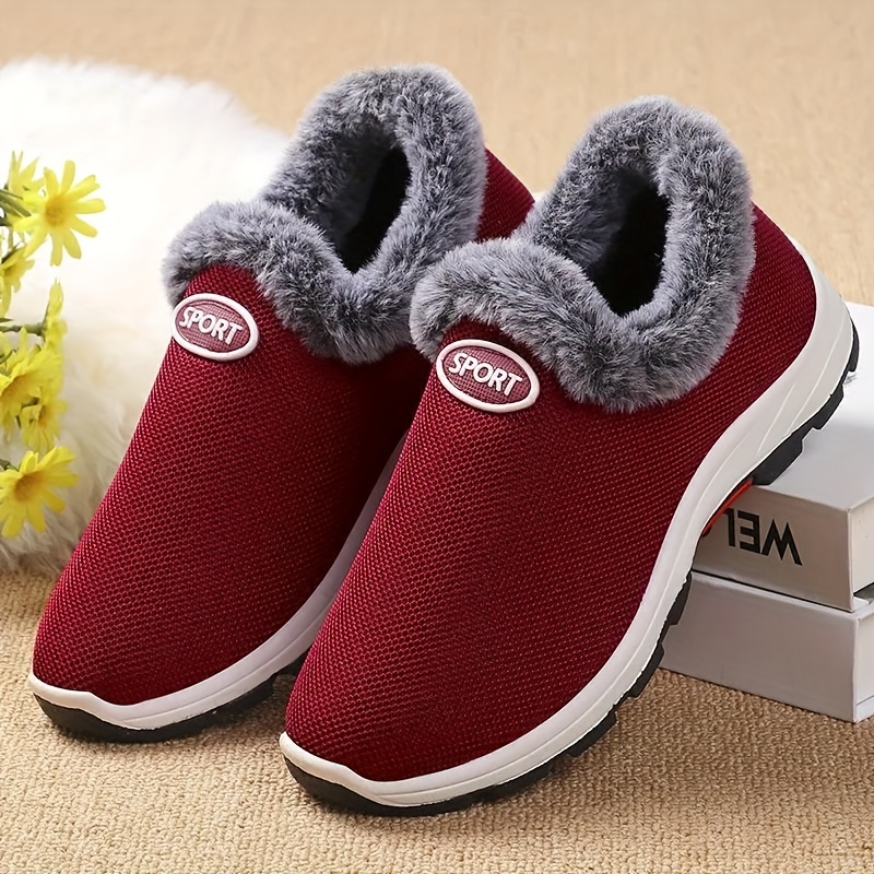 womens breathable knit platform sneakers casual slip on fur lined shoes lightweight low top sport shoes details 3