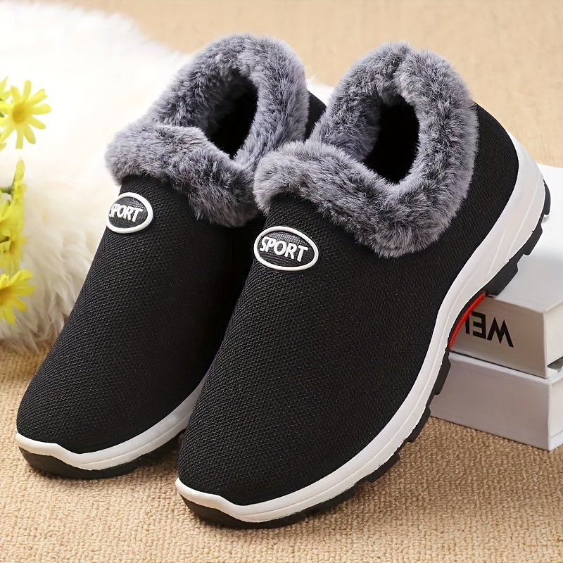 womens breathable knit platform sneakers casual slip on fur lined shoes lightweight low top sport shoes details 4