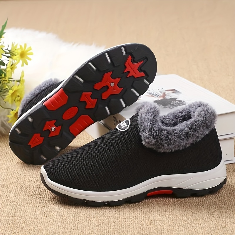 womens breathable knit platform sneakers casual slip on fur lined shoes lightweight low top sport shoes details 5