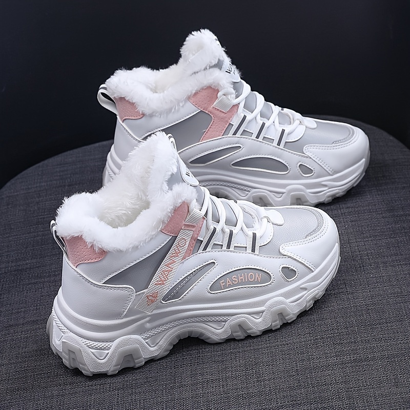 womens casual sneakers color block thick sole chunky sneakers warm plush lined anti slip running shoes details 0