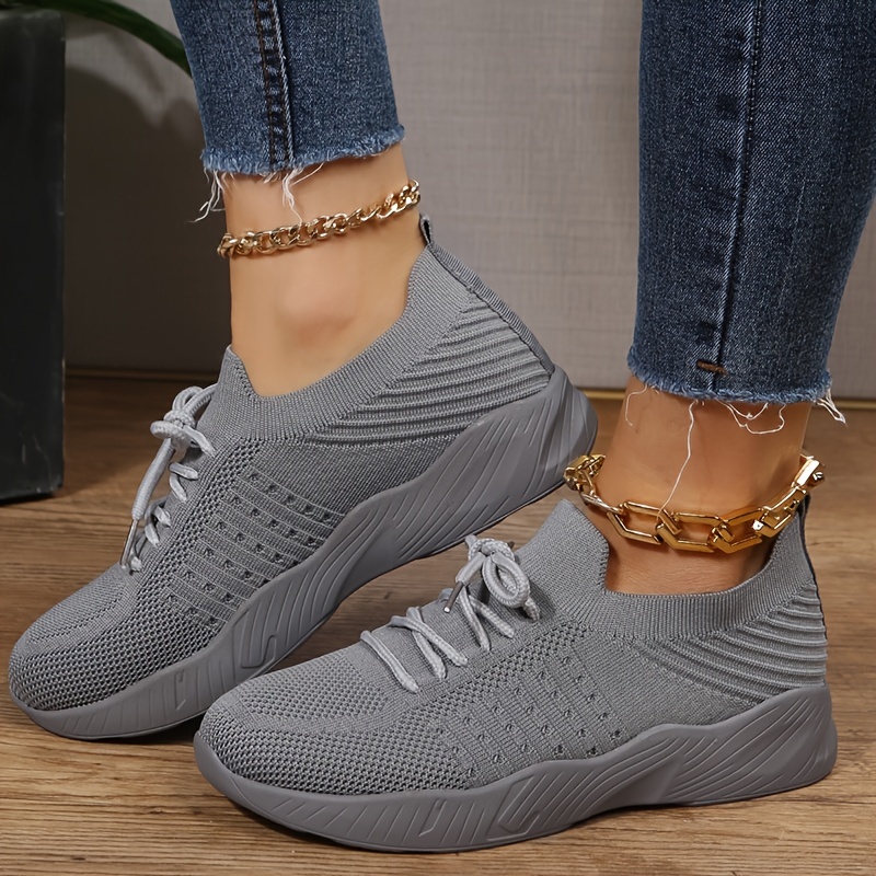 outdoor soft sole flying woven sneakers breathable lace up running shoes womens footwear details 3