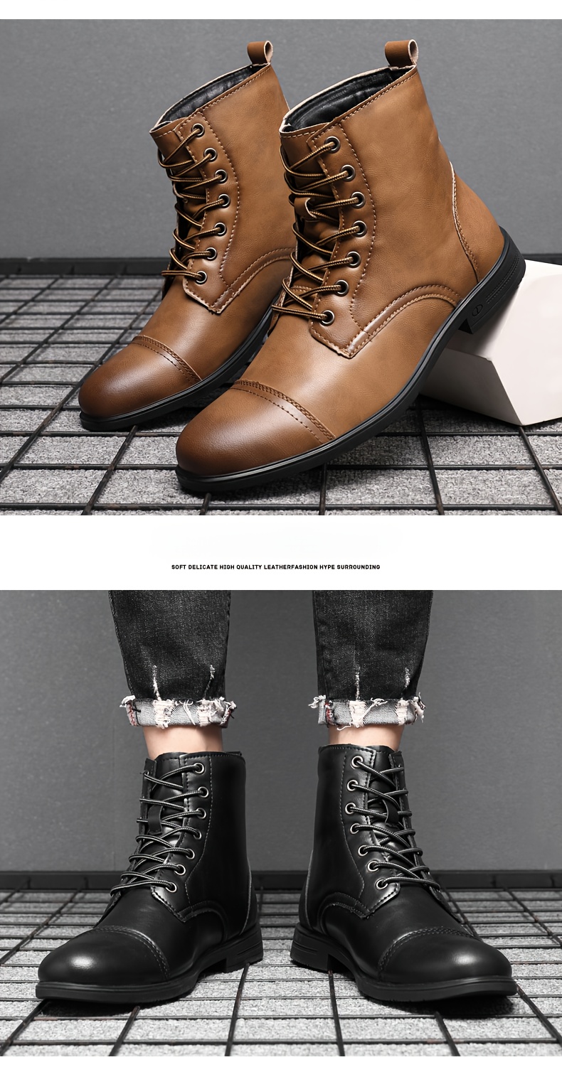 mens cap toe leather dress boots dress shoes boots casual walking shoes details 17