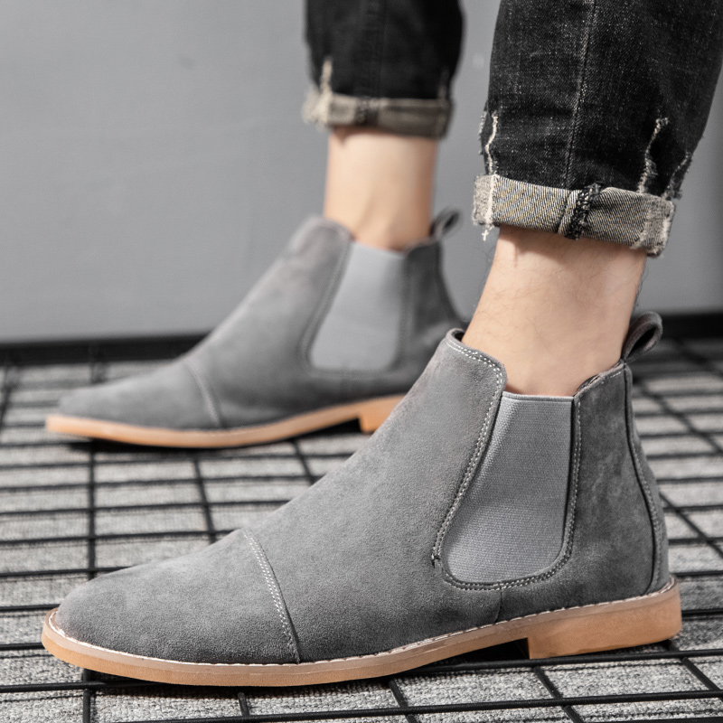 mens faux suede cap toe chelsea boots casual walking shoes details 5