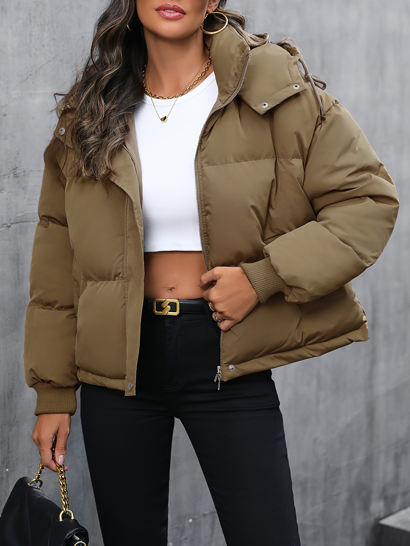 solid zipper hooded coat casual solid long sleeve winter warm outerwear womens clothing details 1