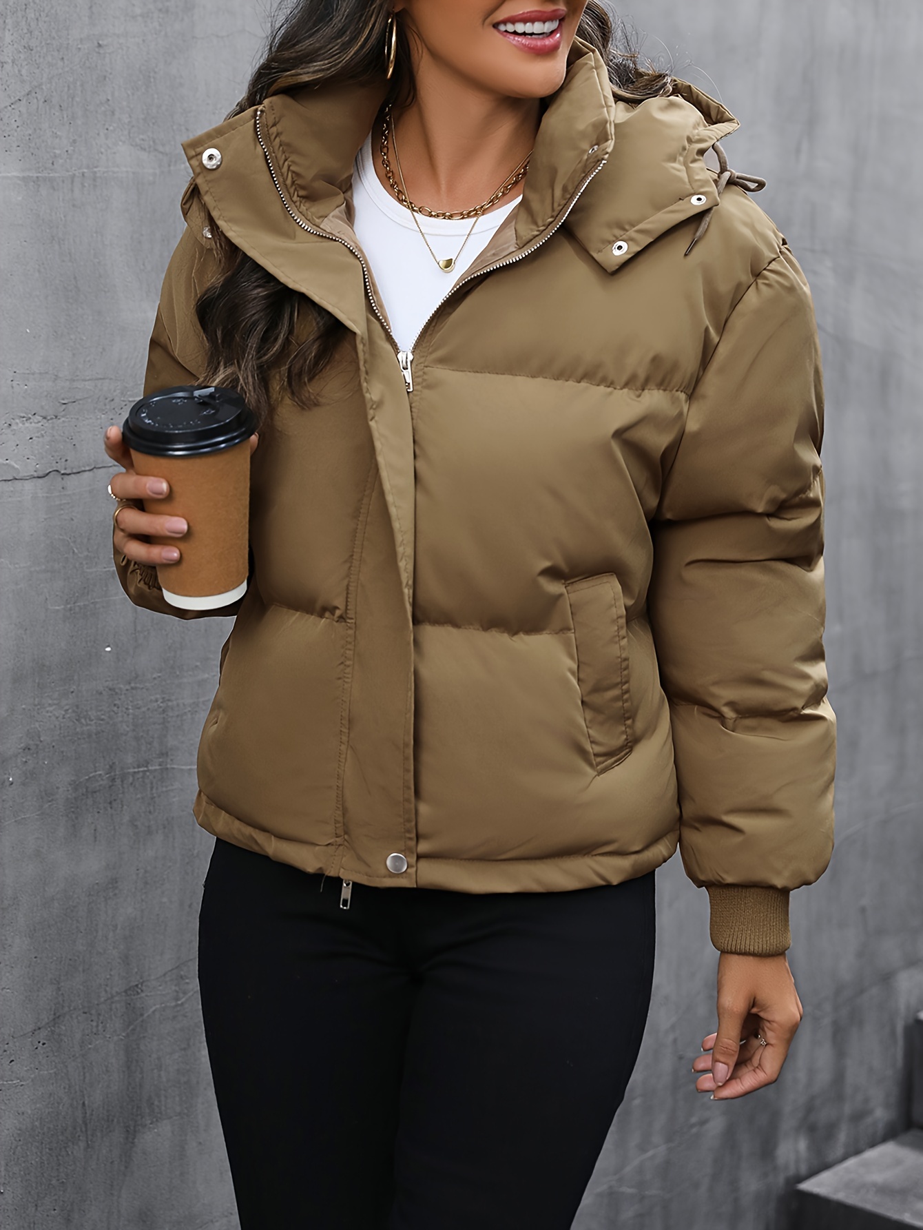 solid zipper hooded coat casual solid long sleeve winter warm outerwear womens clothing details 3