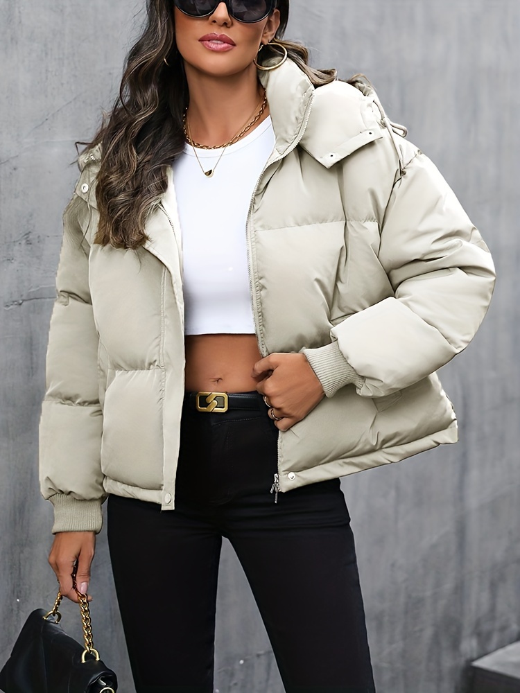 solid zipper hooded coat casual solid long sleeve winter warm outerwear womens clothing details 7