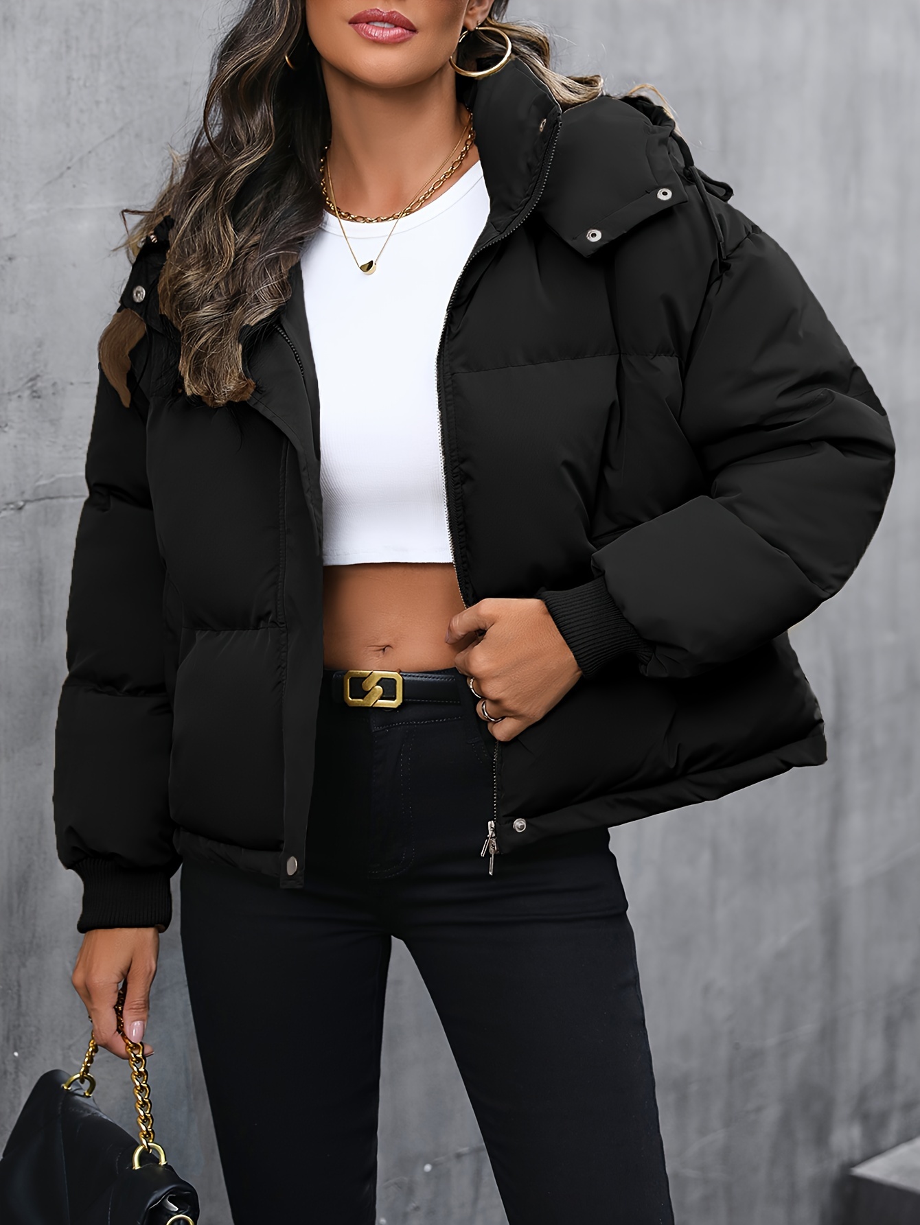 solid zipper hooded coat casual solid long sleeve winter warm outerwear womens clothing details 13