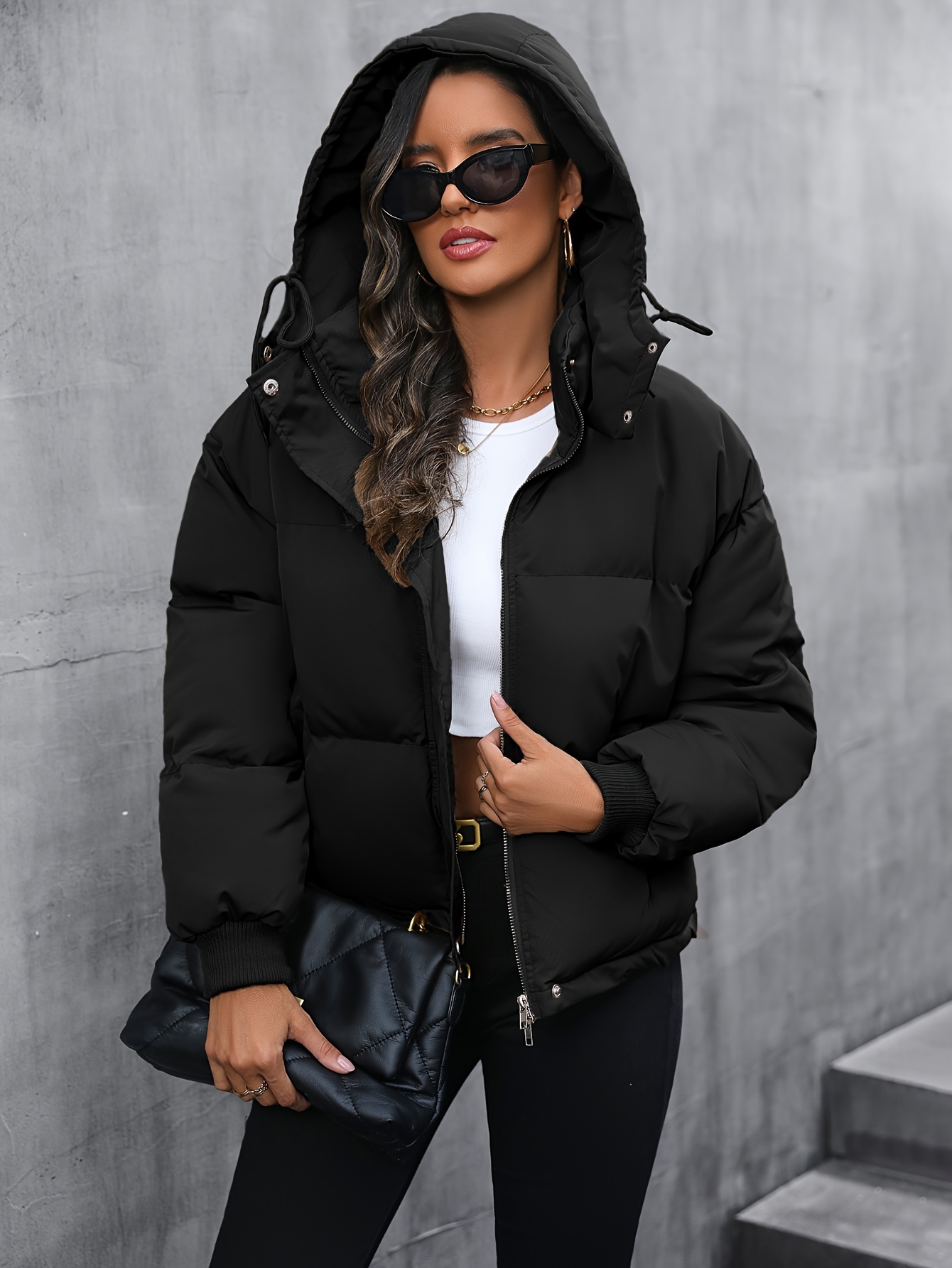 solid zipper hooded coat casual solid long sleeve winter warm outerwear womens clothing details 14