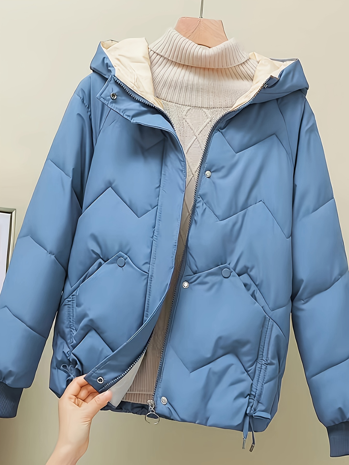 button front hooded coat casual solid long sleeve winter warm outerwear womens clothing details 3