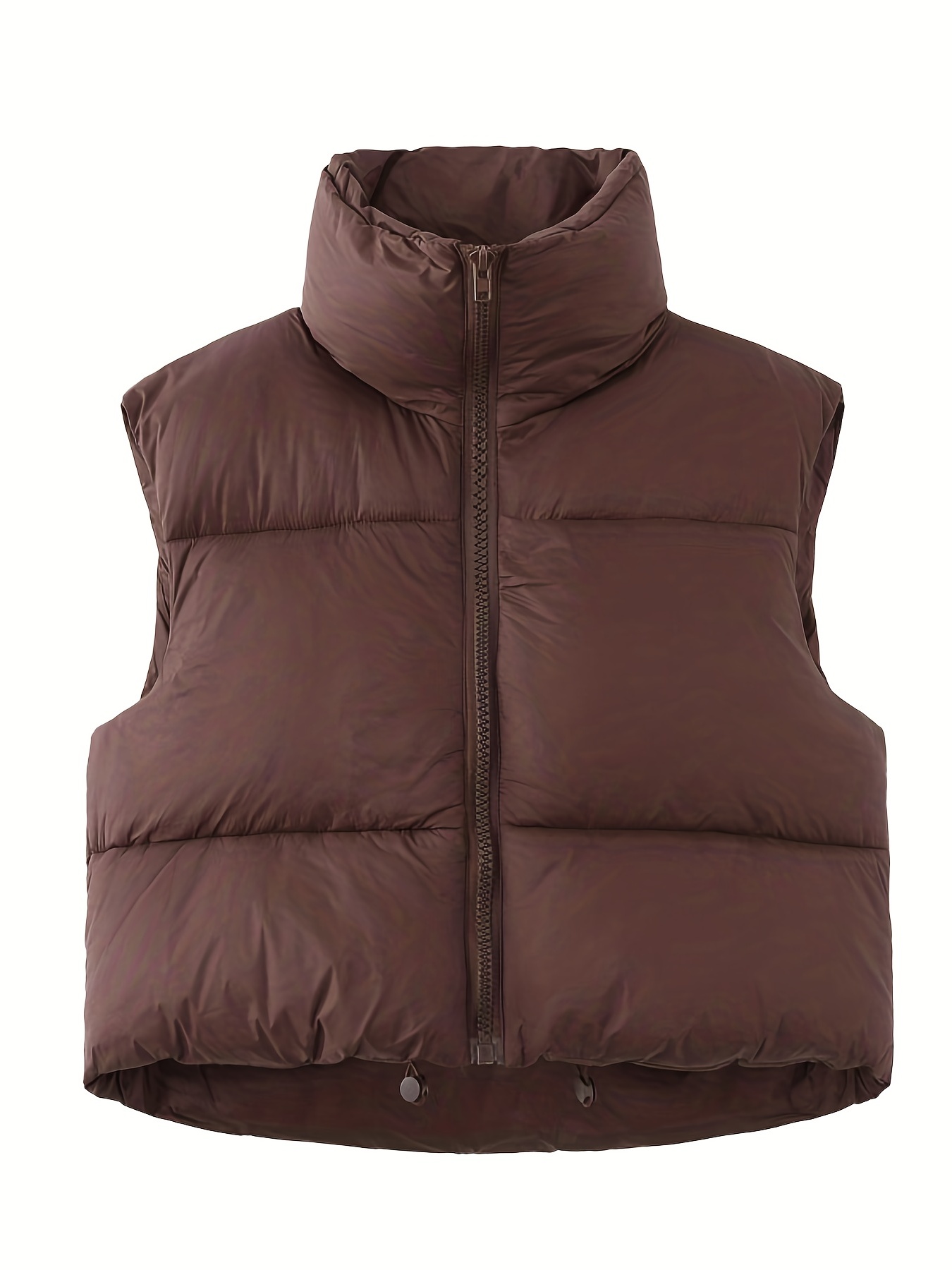 zip up sleeveless puffy jacket casual turtle neck jacket for fall winter womens clothing details 0