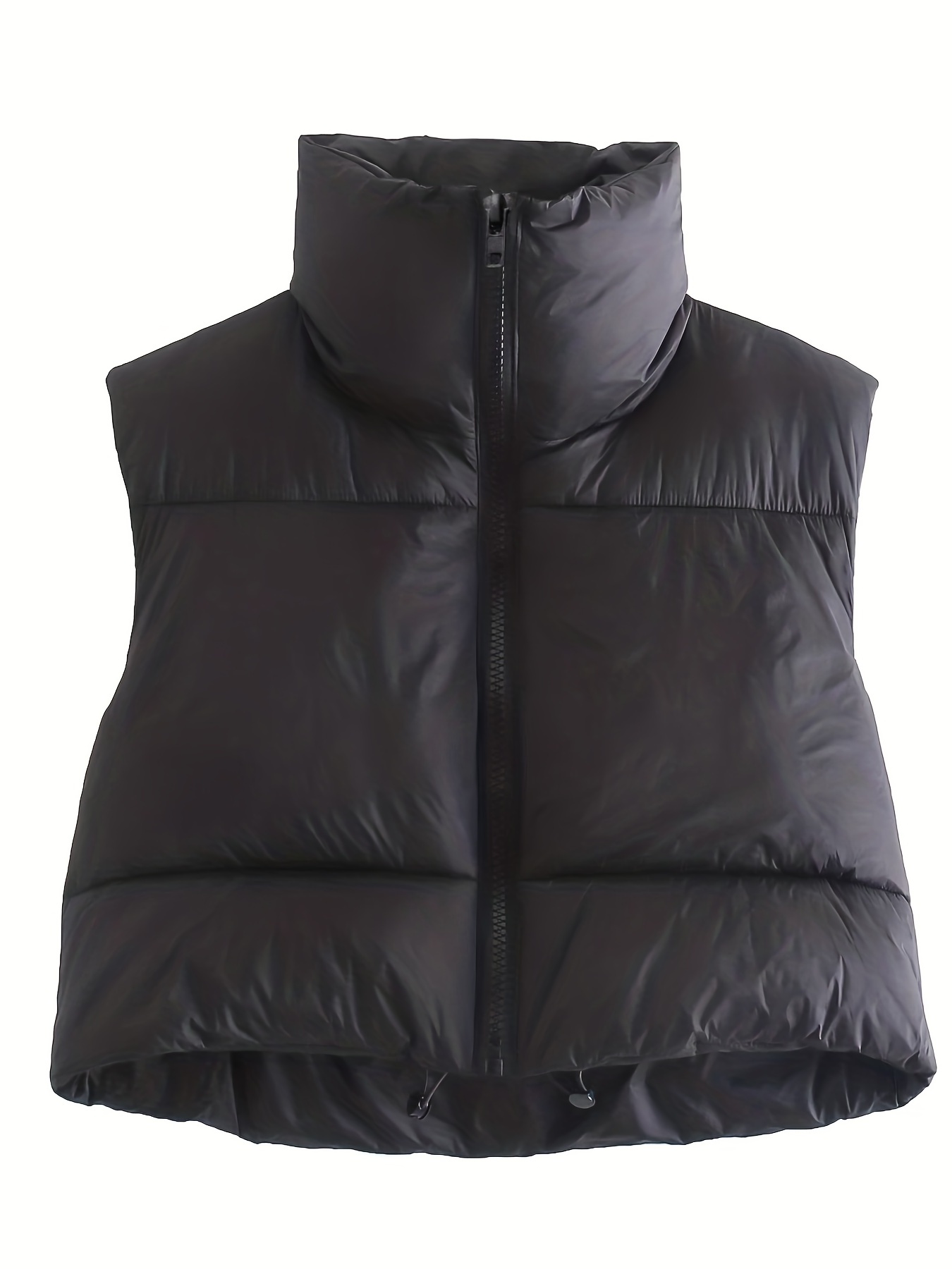 zip up sleeveless puffy jacket casual turtle neck jacket for fall winter womens clothing details 8