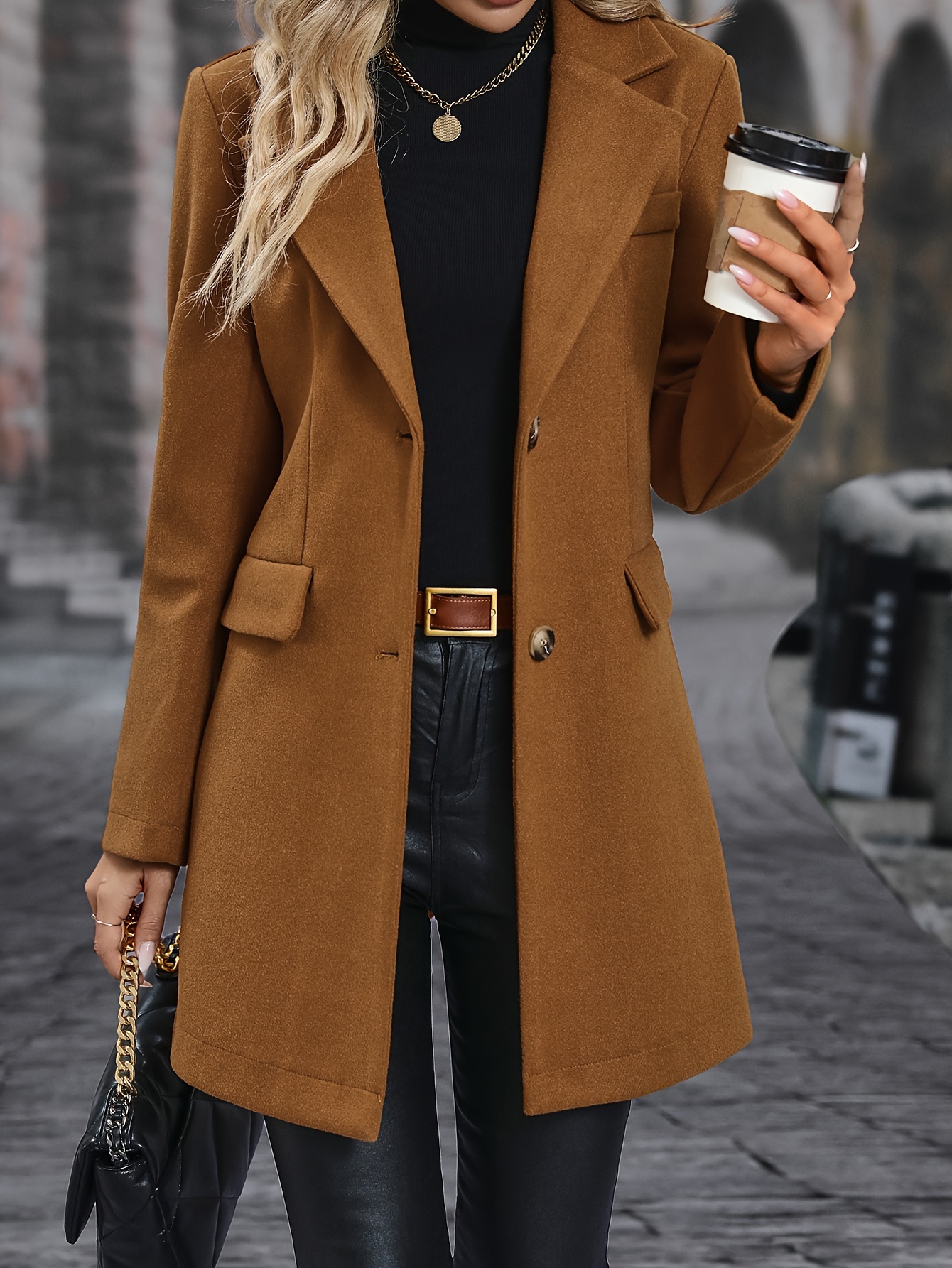 solid single breasted jacket elegant long sleeve jacket for fall winter womens clothing details 7