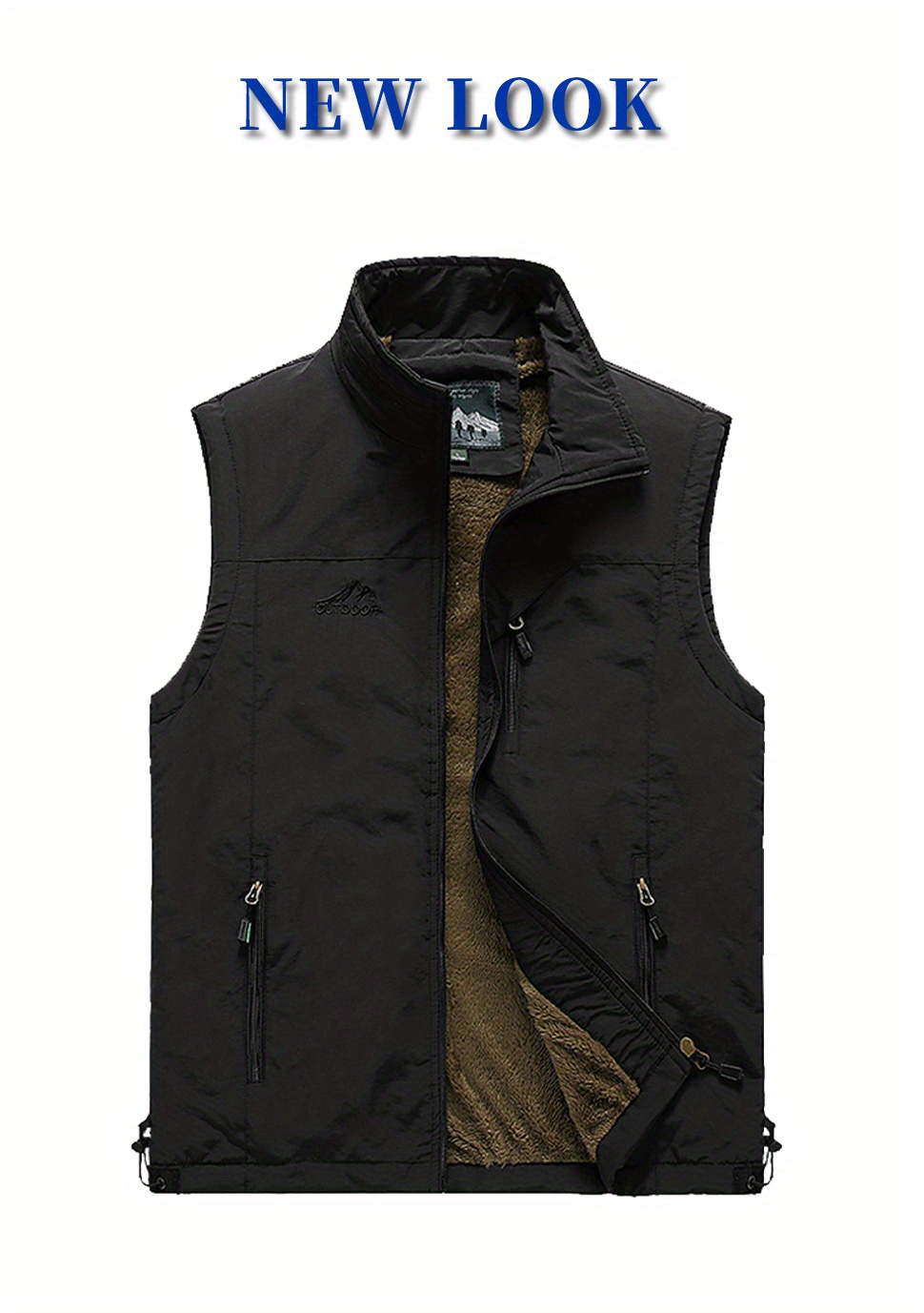 warm fleece zipper pockets cargo vest mens casual outwear stand collar zip up vest for fall winter outdoor fishing photography details 0