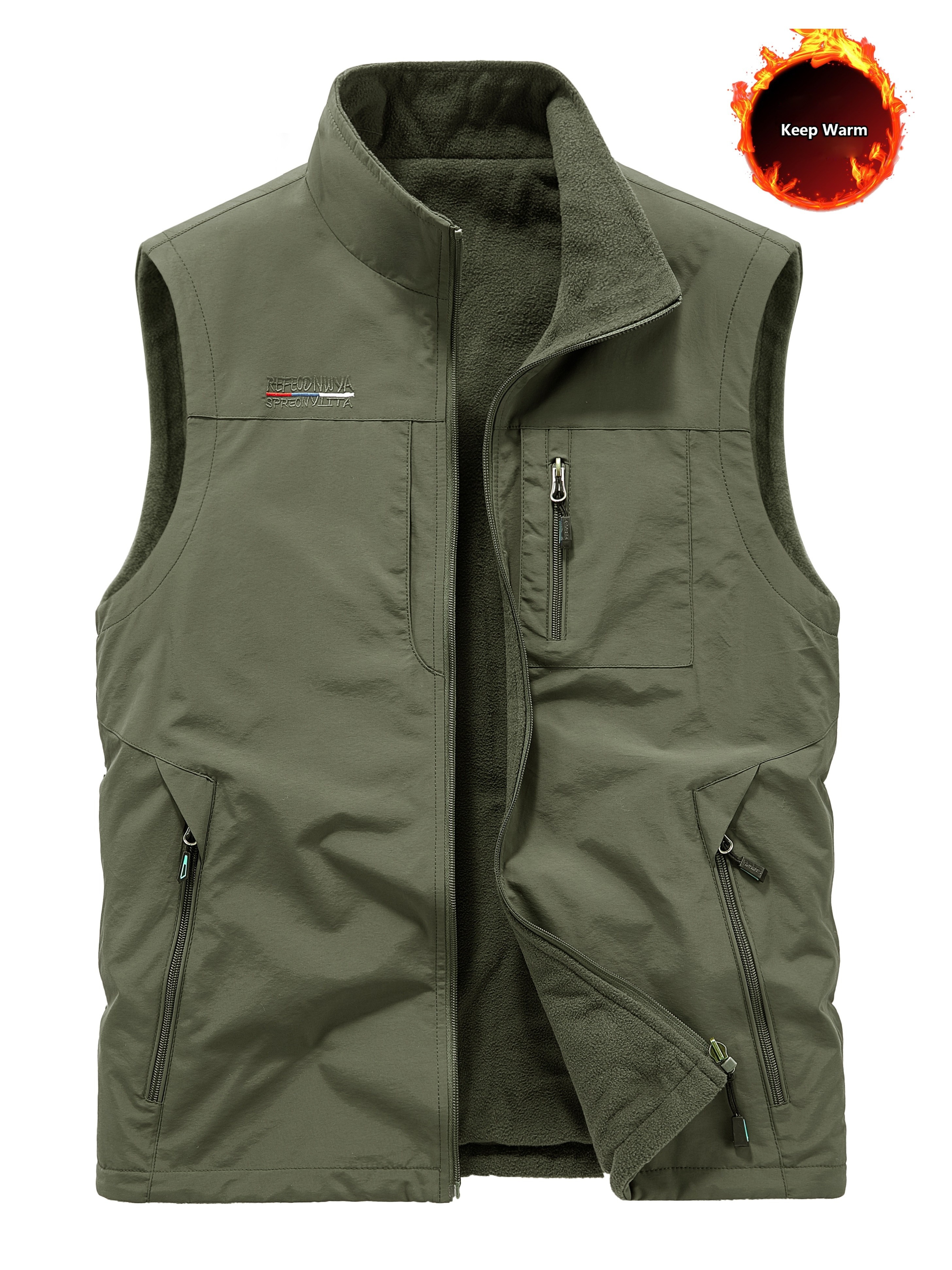 solid zipper pockets cargo vest mens casual outwear zip up vest for spring summer outdoor fishing hiking photography details 8