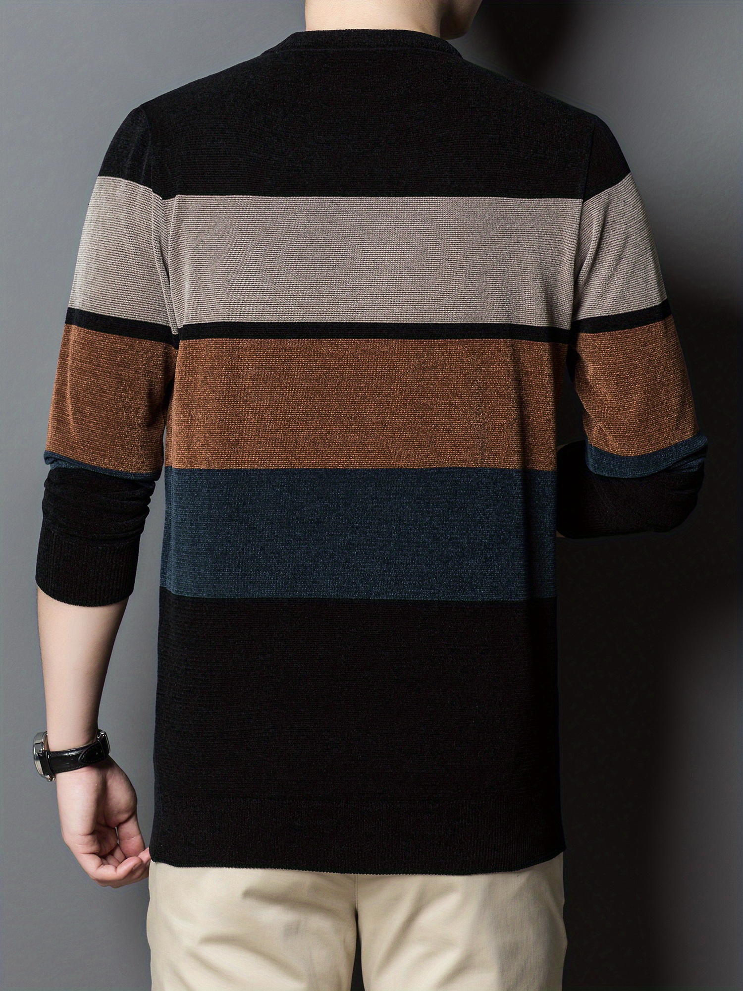 all match knitted color block sweater mens casual warm high stretch crew neck pullover sweater for men fall winter details 1