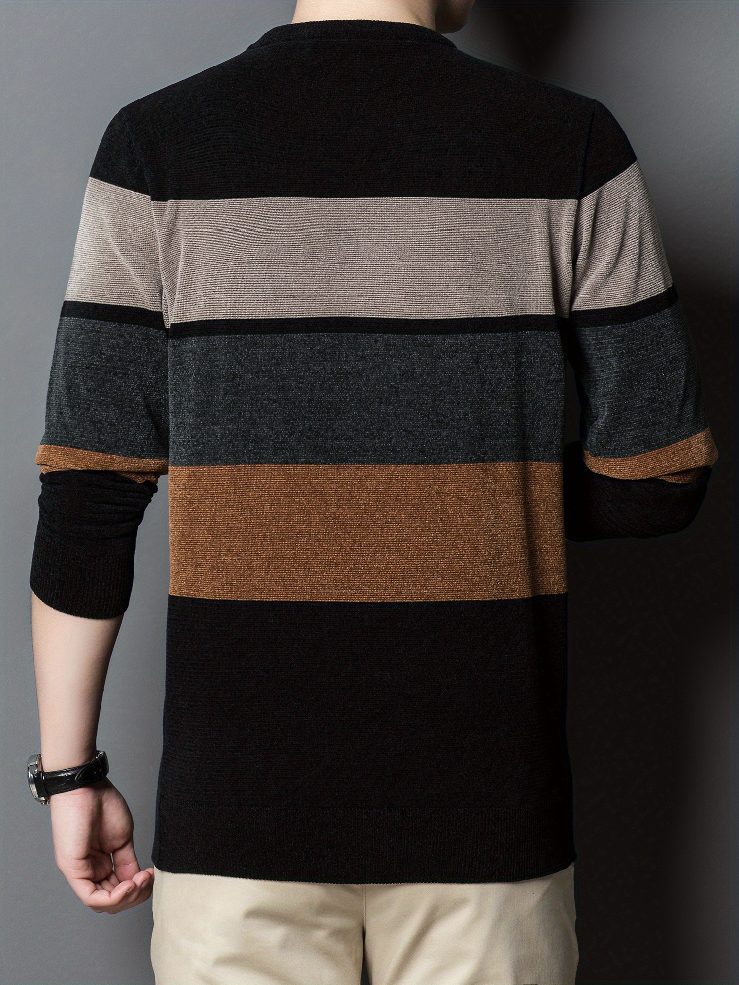 all match knitted color block sweater mens casual warm high stretch crew neck pullover sweater for men fall winter details 3