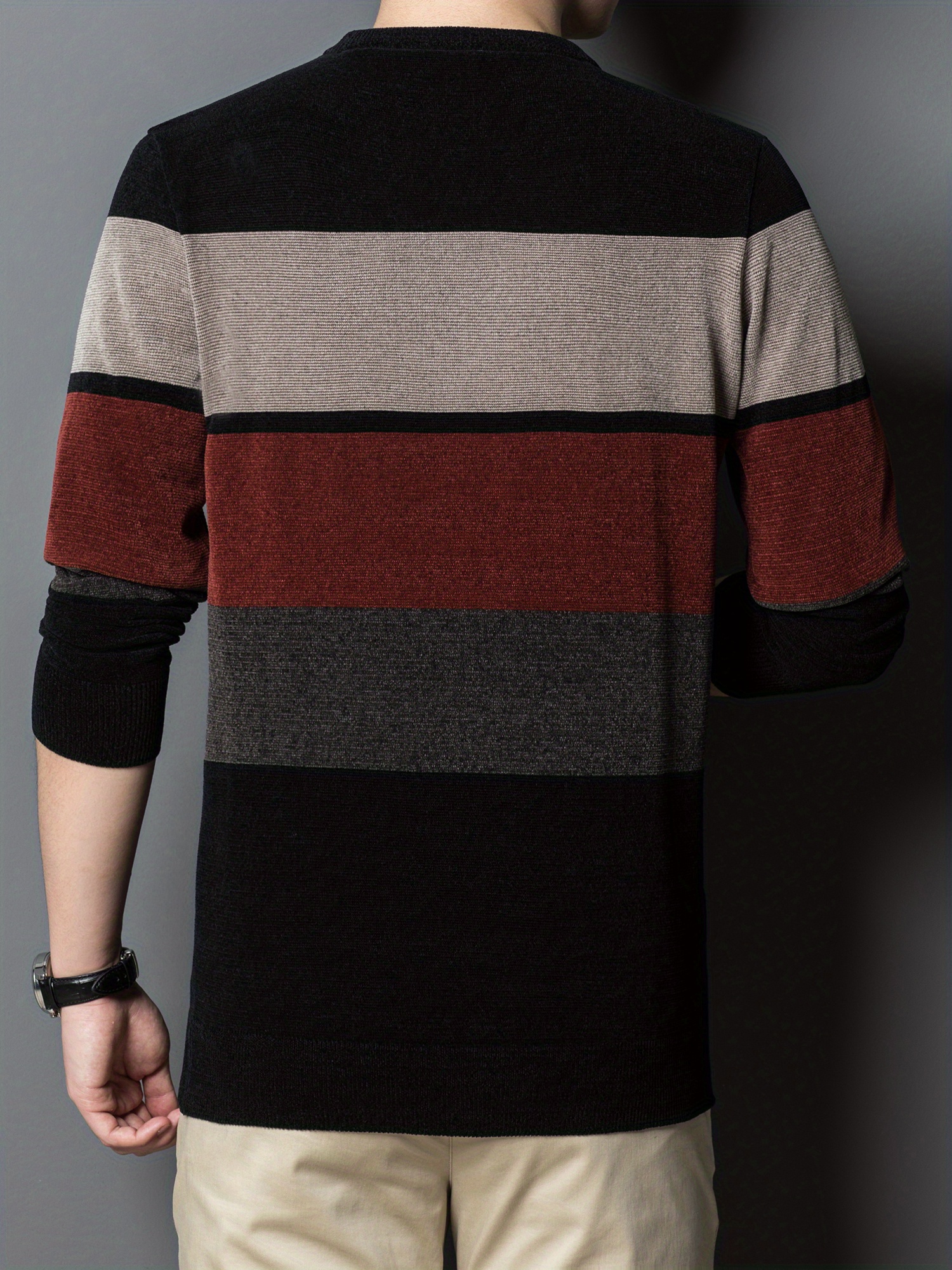 all match knitted color block sweater mens casual warm high stretch crew neck pullover sweater for men fall winter details 5