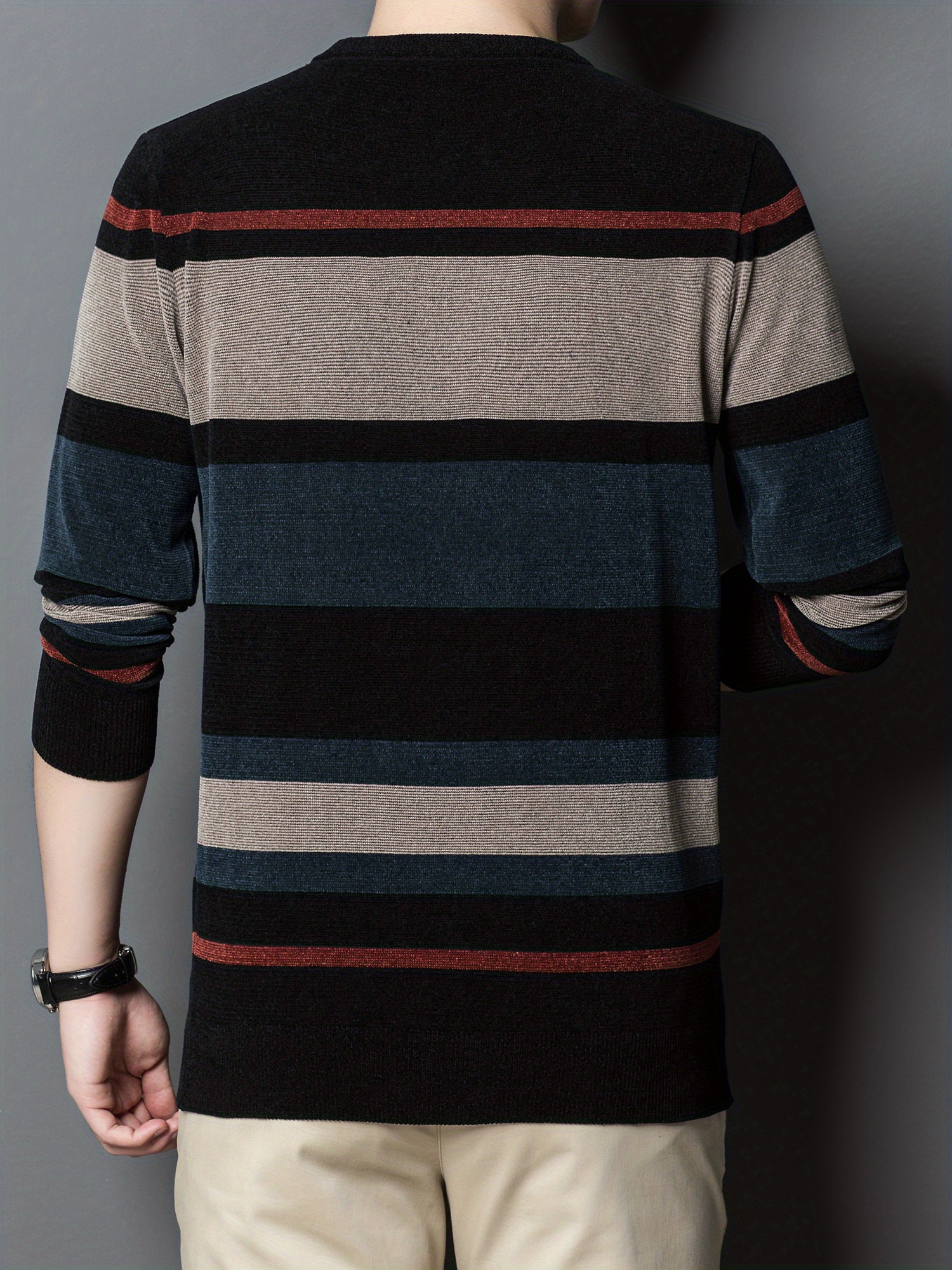 all match knitted color block sweater mens casual warm high stretch crew neck pullover sweater for men fall winter details 7