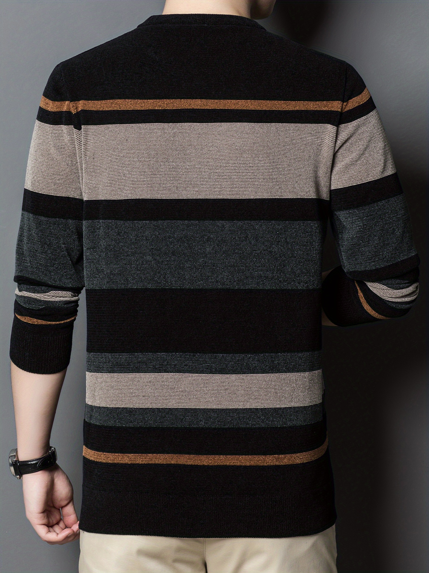 all match knitted color block sweater mens casual warm high stretch crew neck pullover sweater for men fall winter details 9