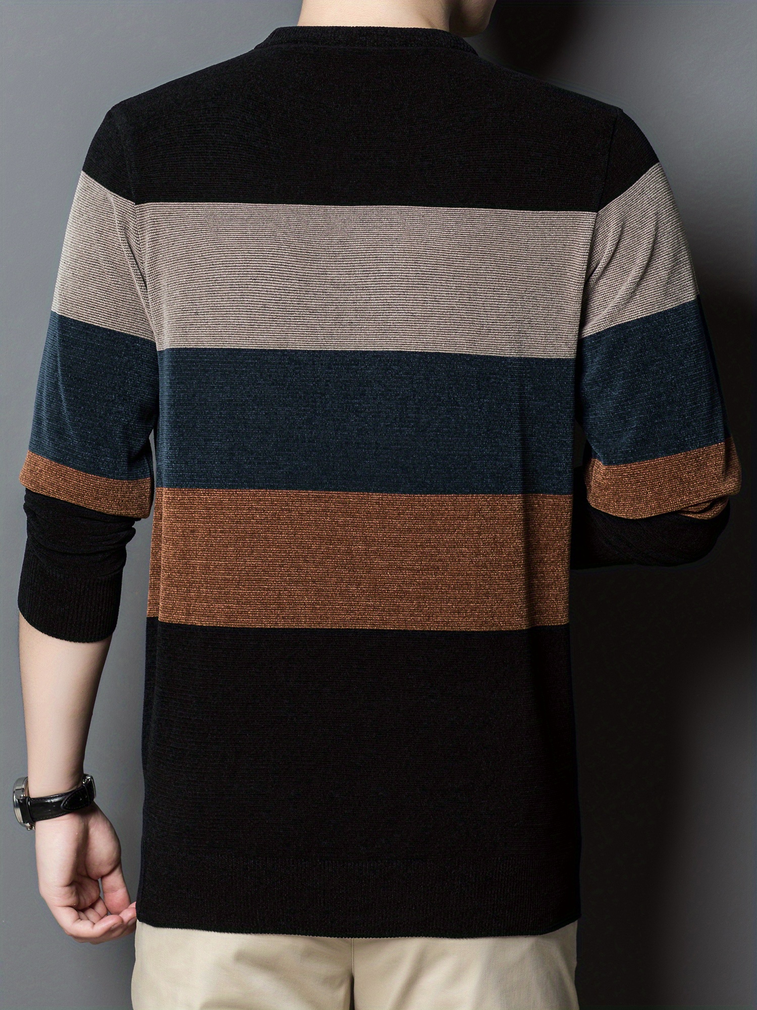 all match knitted color block sweater mens casual warm high stretch crew neck pullover sweater for men fall winter details 13