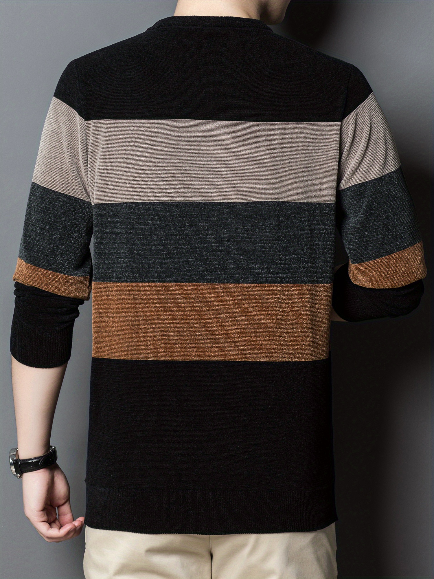 all match knitted color block sweater mens casual warm high stretch crew neck pullover sweater for men fall winter details 15