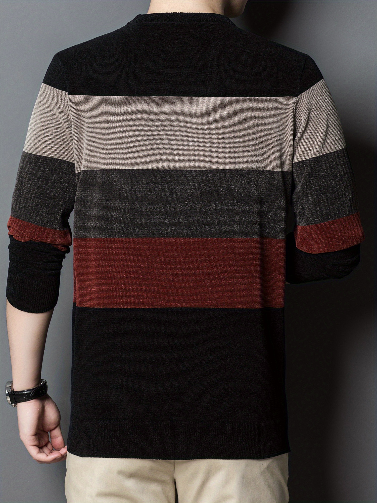 all match knitted color block sweater mens casual warm high stretch crew neck pullover sweater for men fall winter details 17