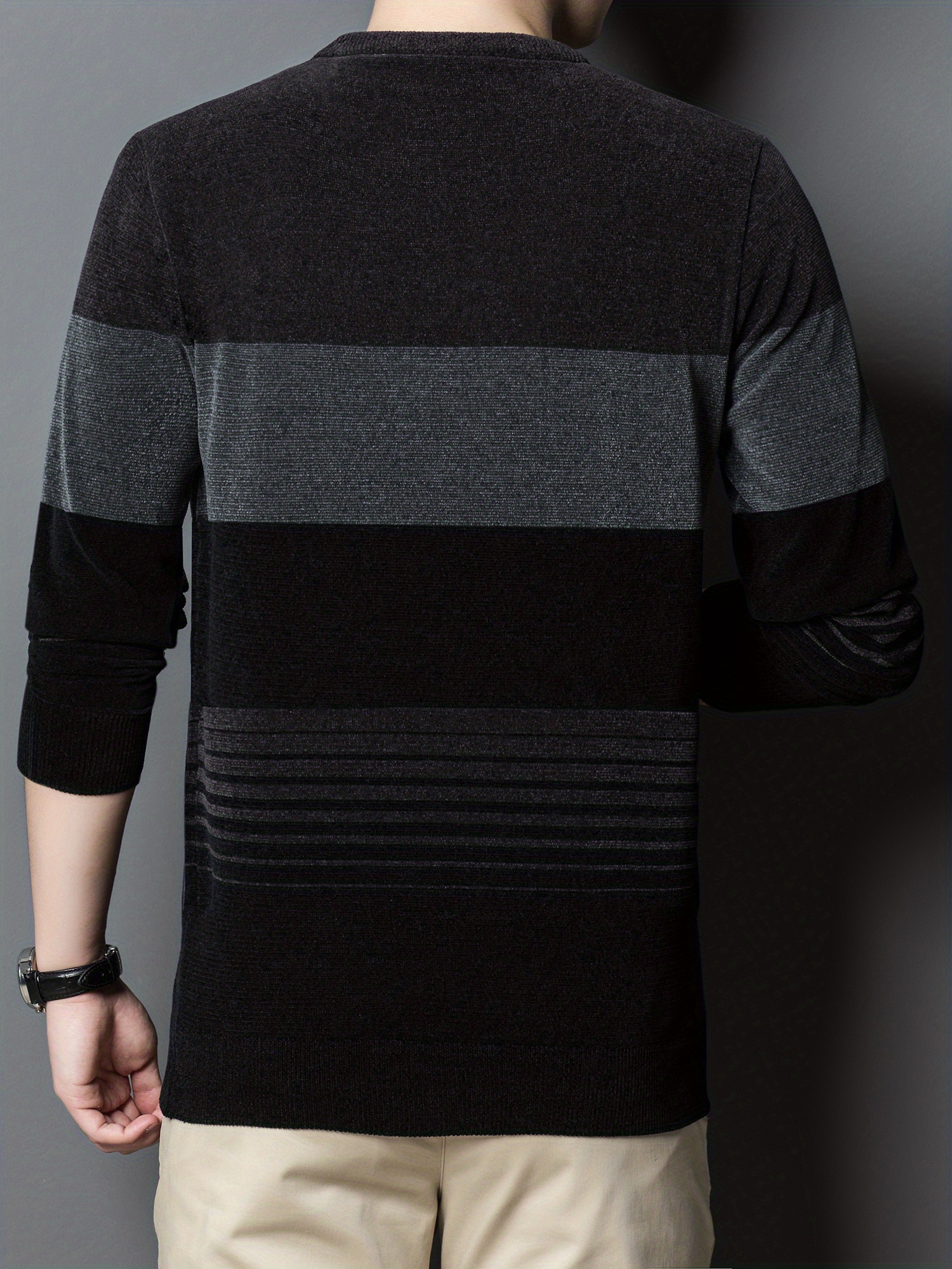 all match knitted color block sweater mens casual warm high stretch crew neck pullover sweater for men fall winter details 19