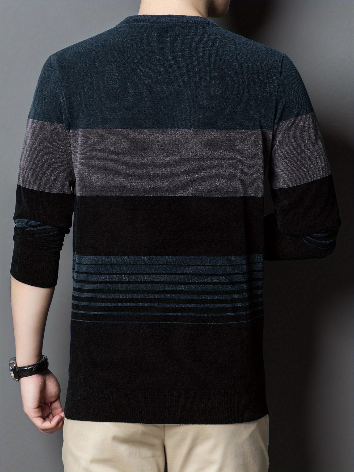 all match knitted color block sweater mens casual warm high stretch crew neck pullover sweater for men fall winter details 21